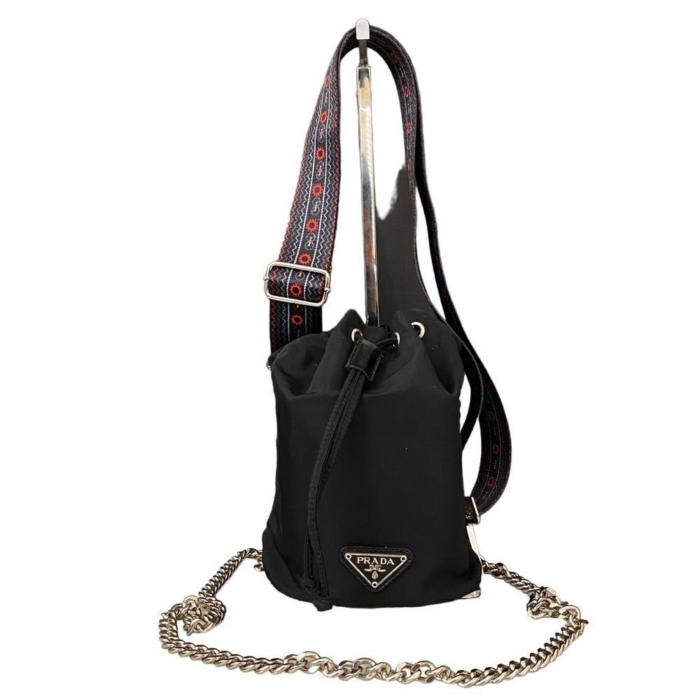 PRADA Nylon Pouch to Shoulder Crossbody Bag Black
